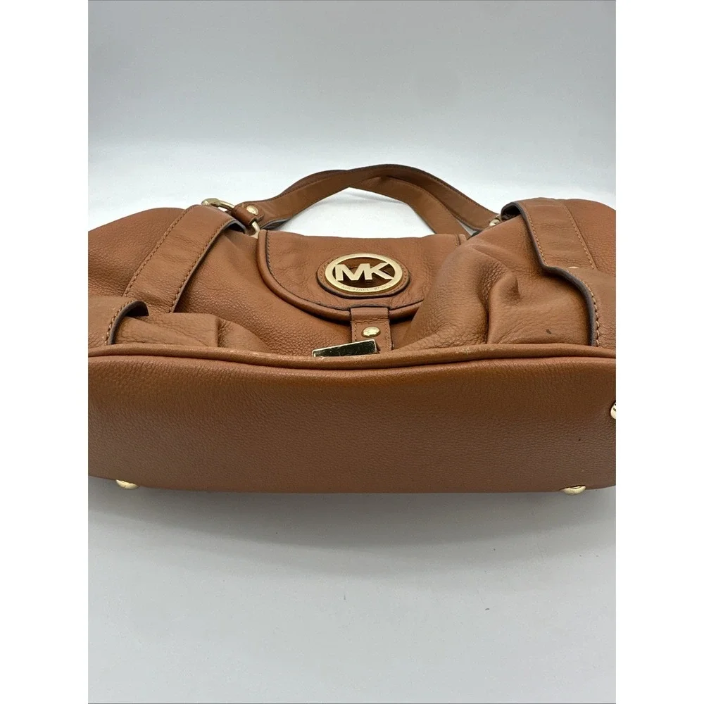 Michael Kors Fulton‎ Leather Hobo Shoulder Bag Pebbled Brown 15x11